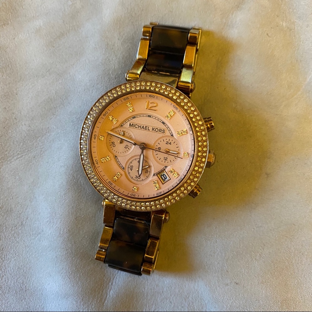 Michael Kors rose gold and tortoiseshell watch